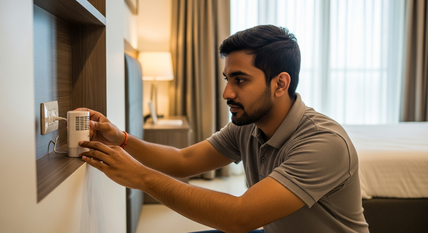 Engineer placing sensor